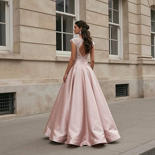 Elegant Pink Satin Ball Gown Back View