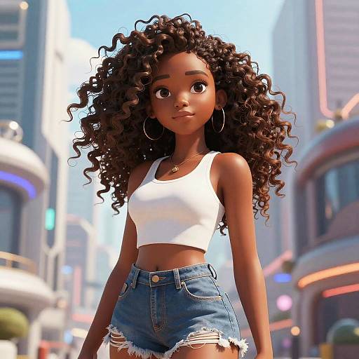 Confident Anime Girl in Futuristic City