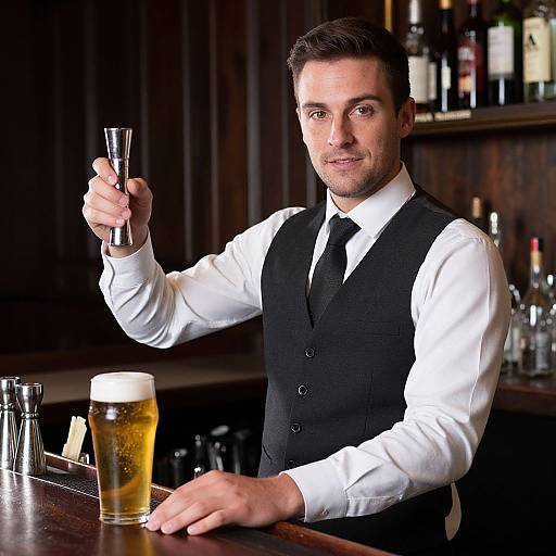 Bartender in Vest Serving Beer