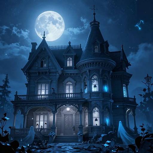 Ethereal Moonlit Victorian Mansion