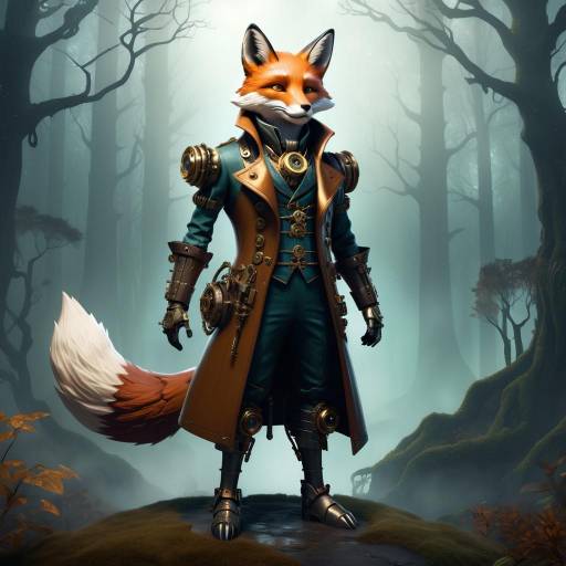 Mechanical Fox Guardian in Enchanted Forest Mechanical Fox Guardian in Enchanted Forest