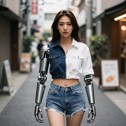 Realistic Portrait of Woman with Mechanical Arm