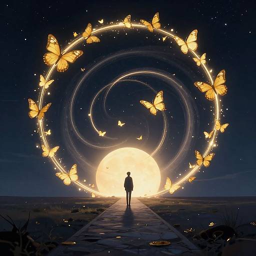 Surreal Portal with Golden Butterflies