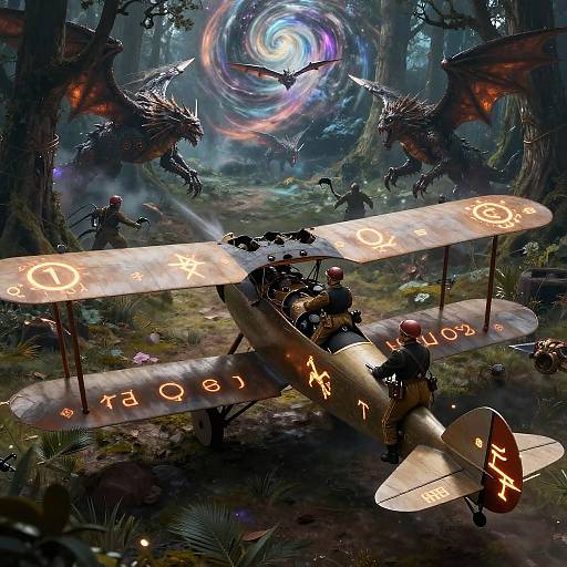 Fantasy WW1 Air Battle Over Enchanted Forest