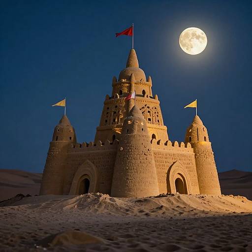 Majestic Moonlit Sandcastle in Desert