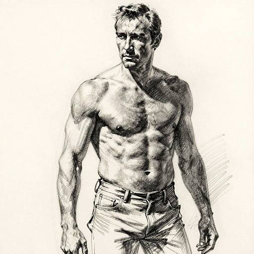 Monochrome Charcoal Sketch of Muscular Male