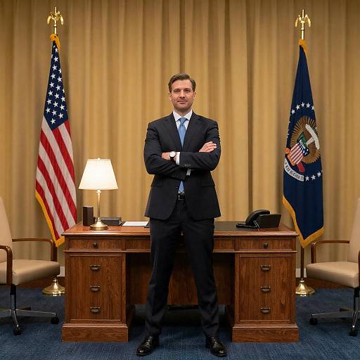 Formal Office Portrait with Flags