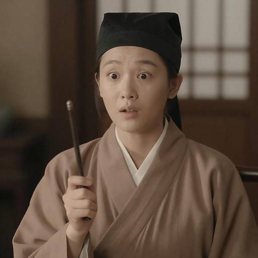 Surprised Asian Woman in Brown Robe