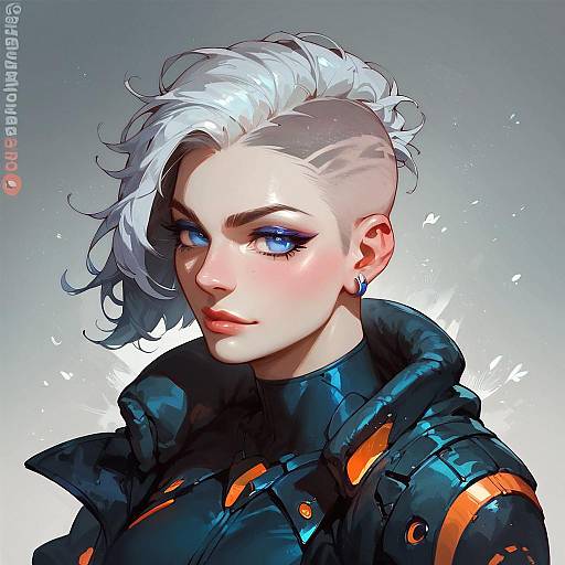 Futuristic Woman with White Undercut Hair