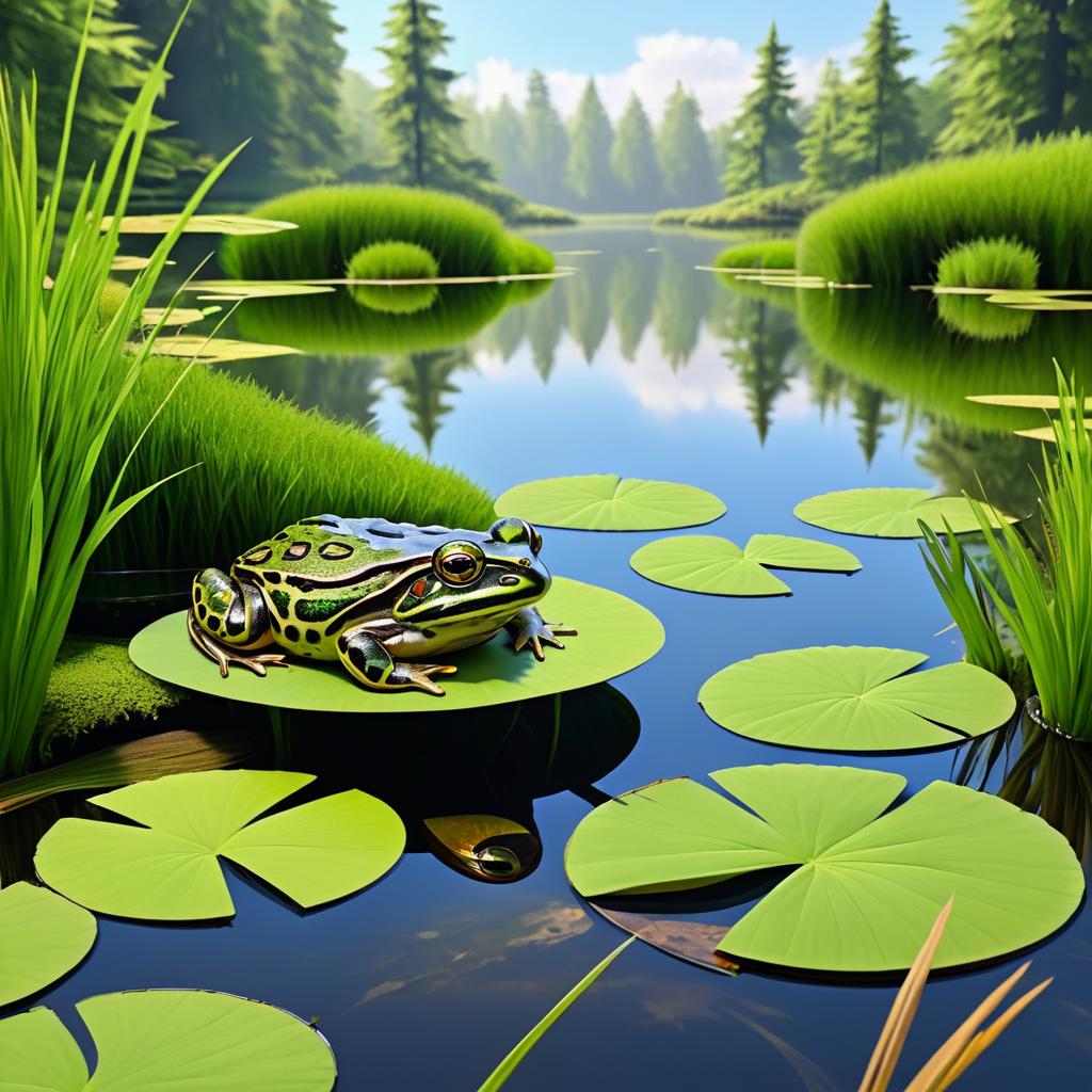 Serene Lake Habitat with Disguised Amphibians