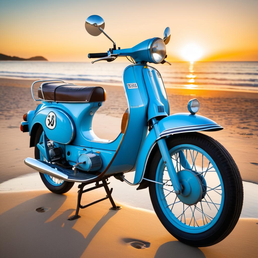 Sky Blue Vintage Moped at Sunset Beach