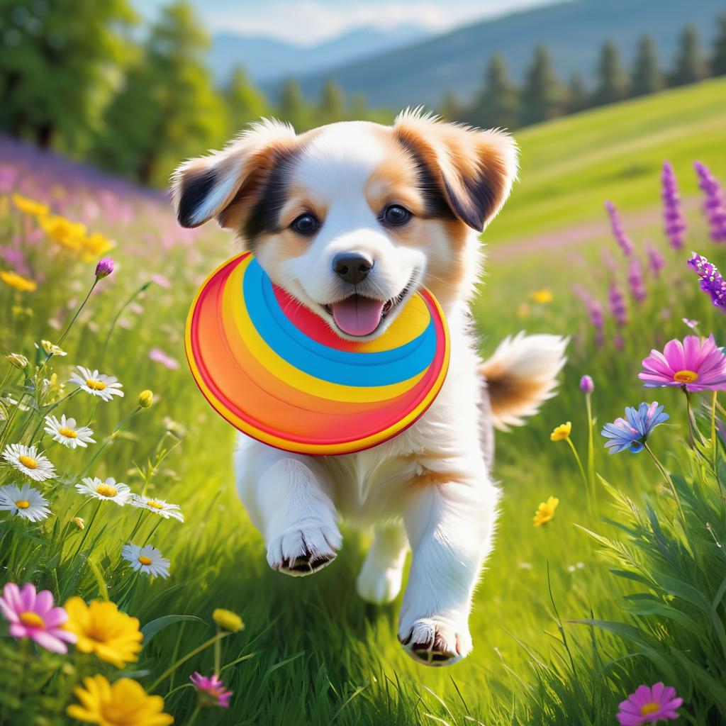 Playful Puppy in a Vibrant Meadow