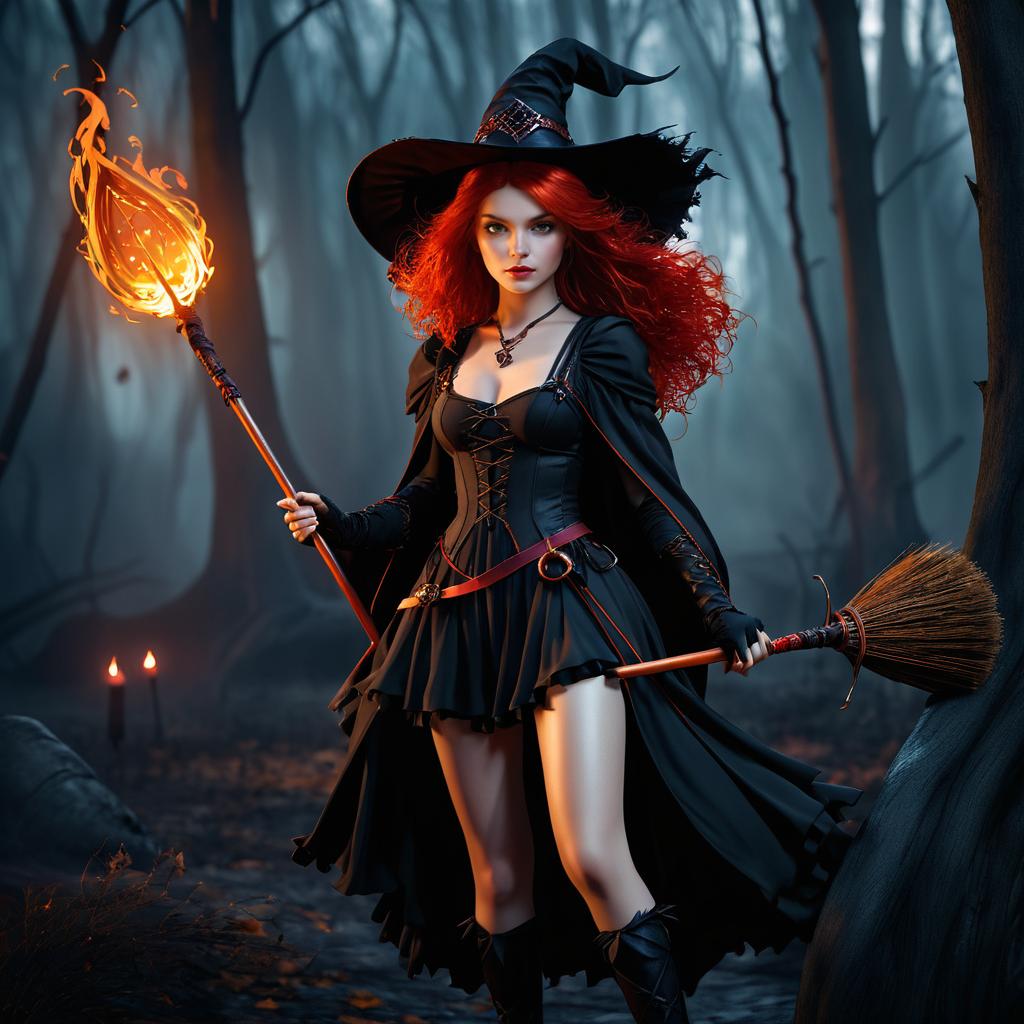 Fiery Haired Witch in Dark Fantasy Realm