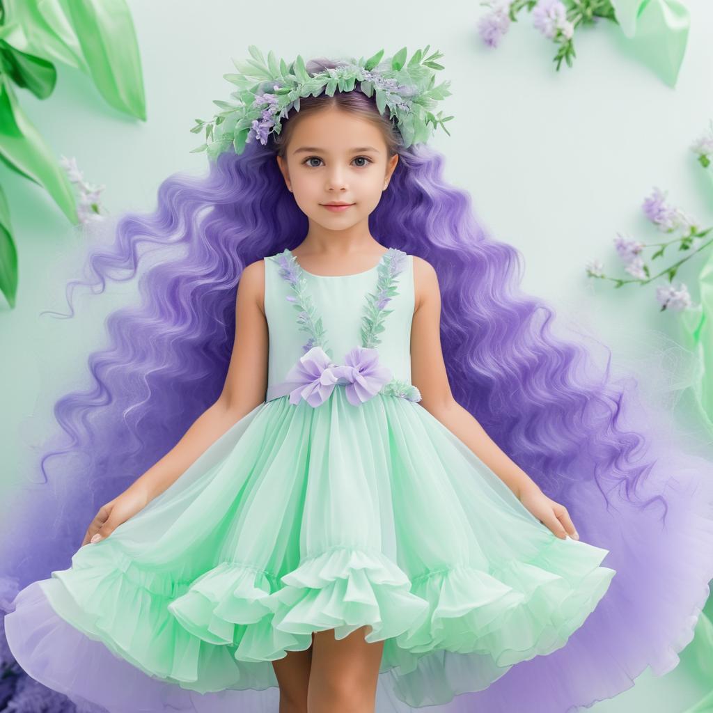 Enchanting Girl in Lavender and Mint Green