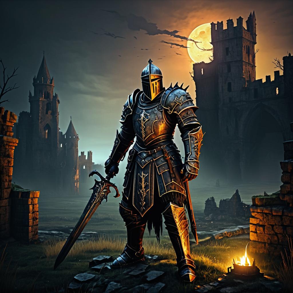 Eerie Zombie Knight in Ruined Castle