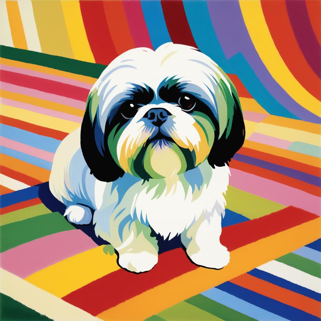 Resting Shih Tzu on Colorful Rug