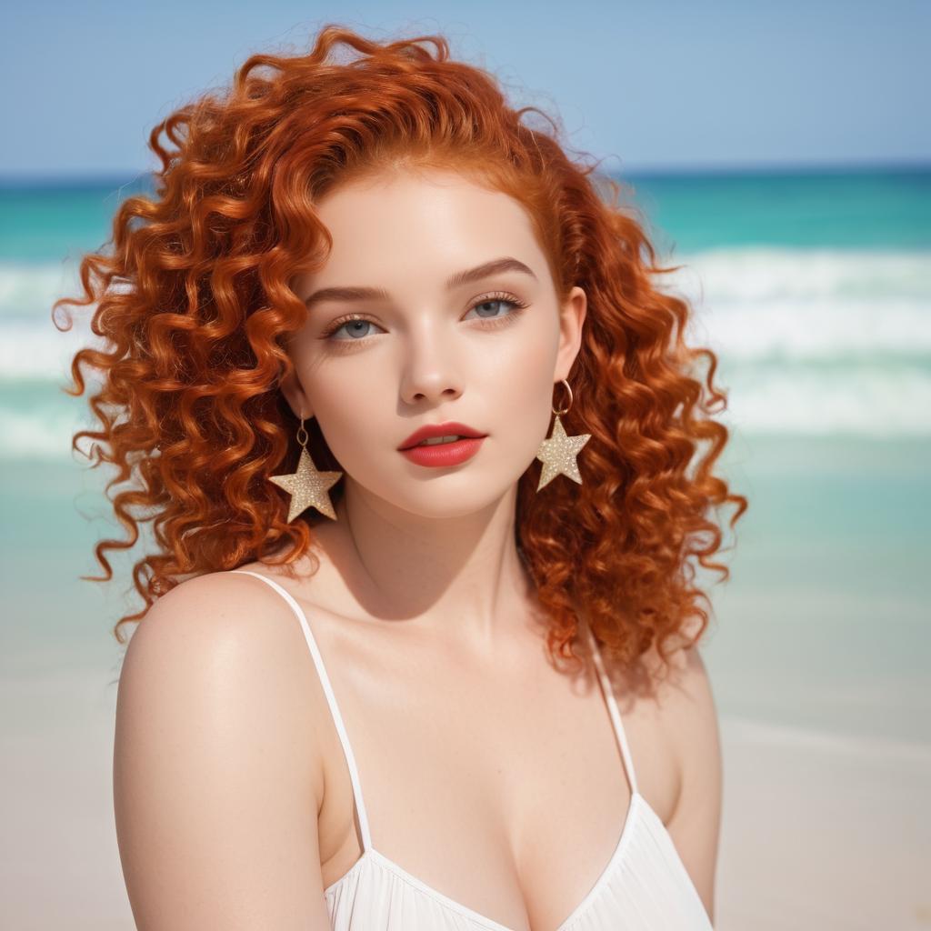 Curvy Redhead Beach Beauty with Earrings