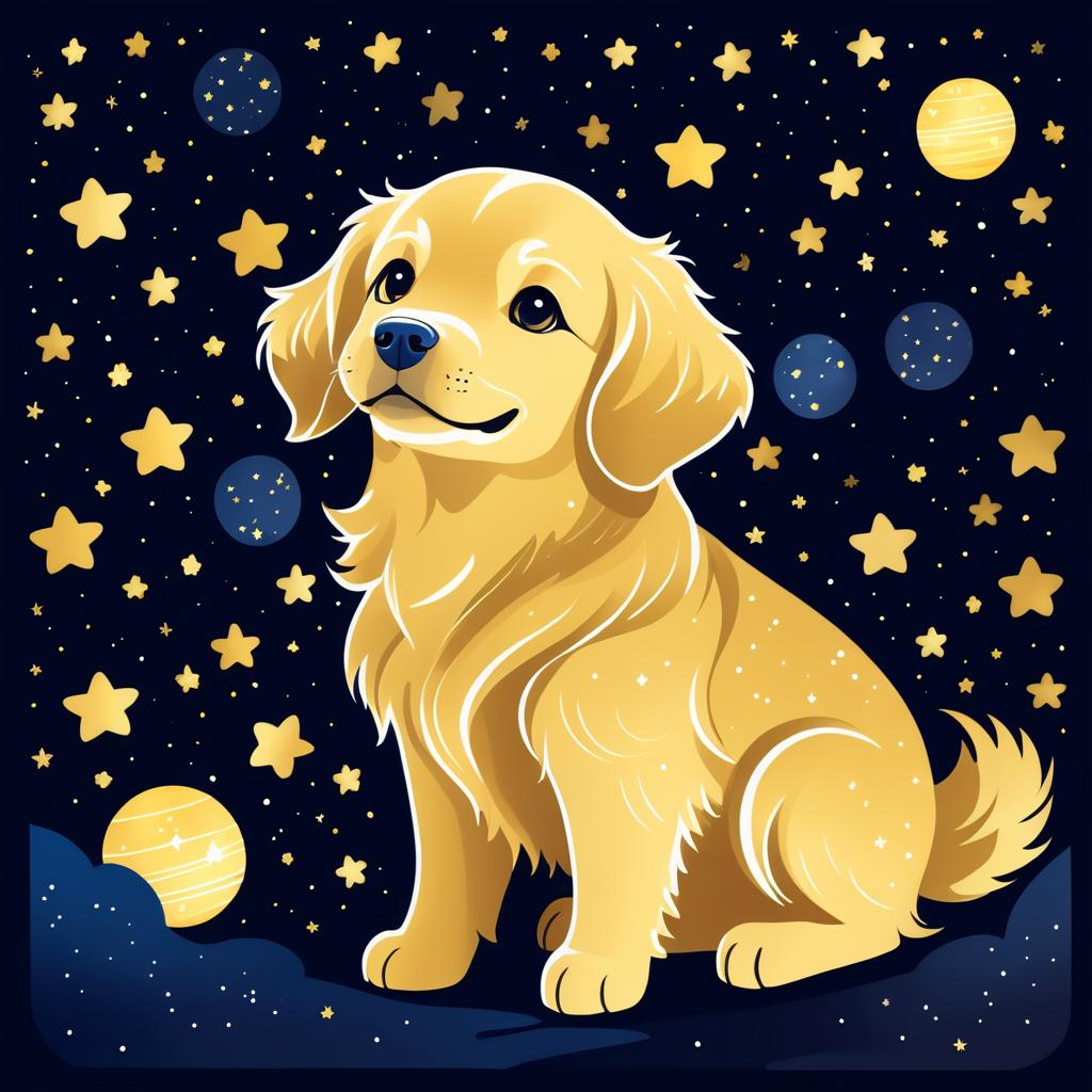 Chibi Golden Retriever Under Starry Sky