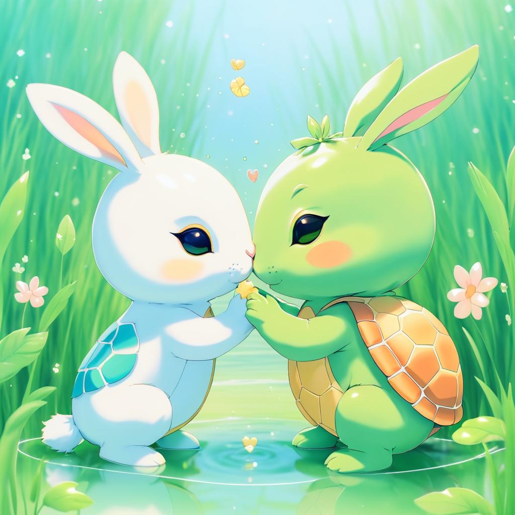 Cute Anime Bunny and Turtle Kissing