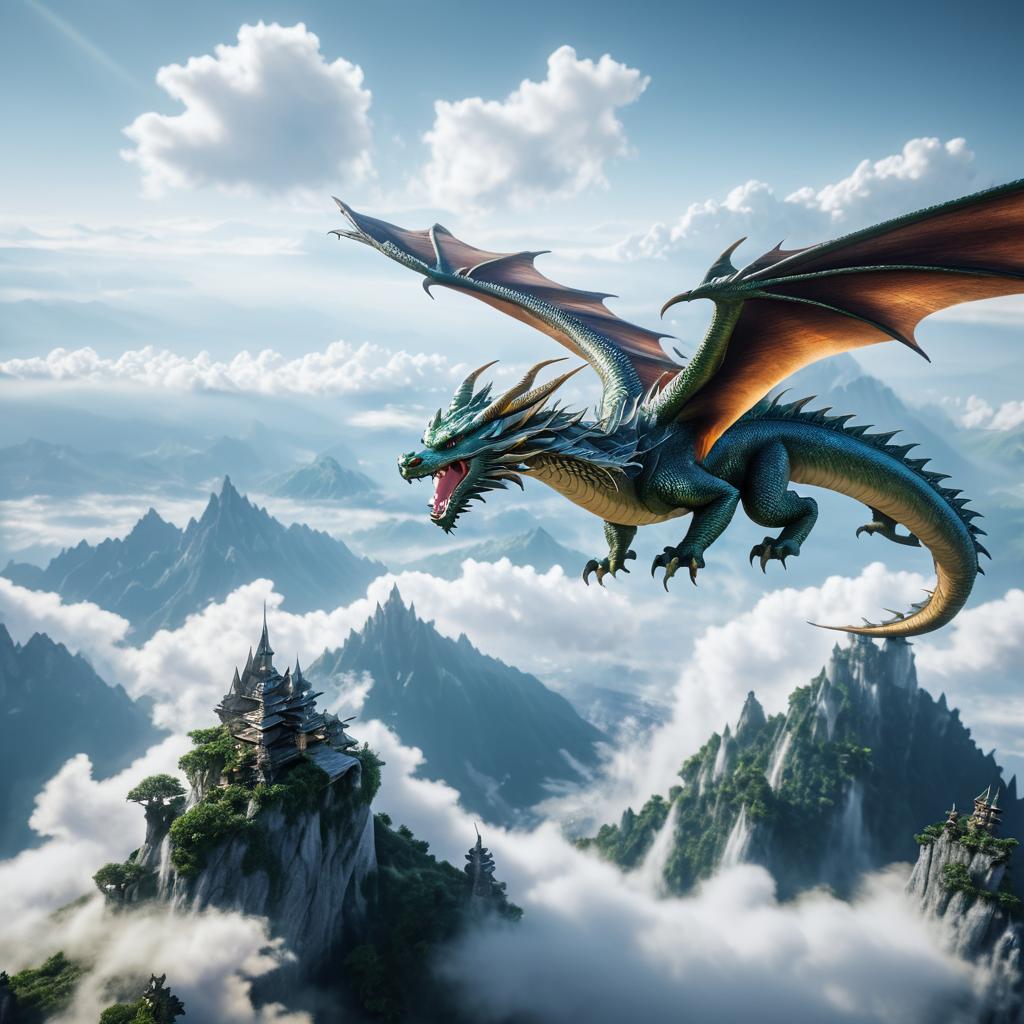 Cinematic Dragon Soaring Above Mountains