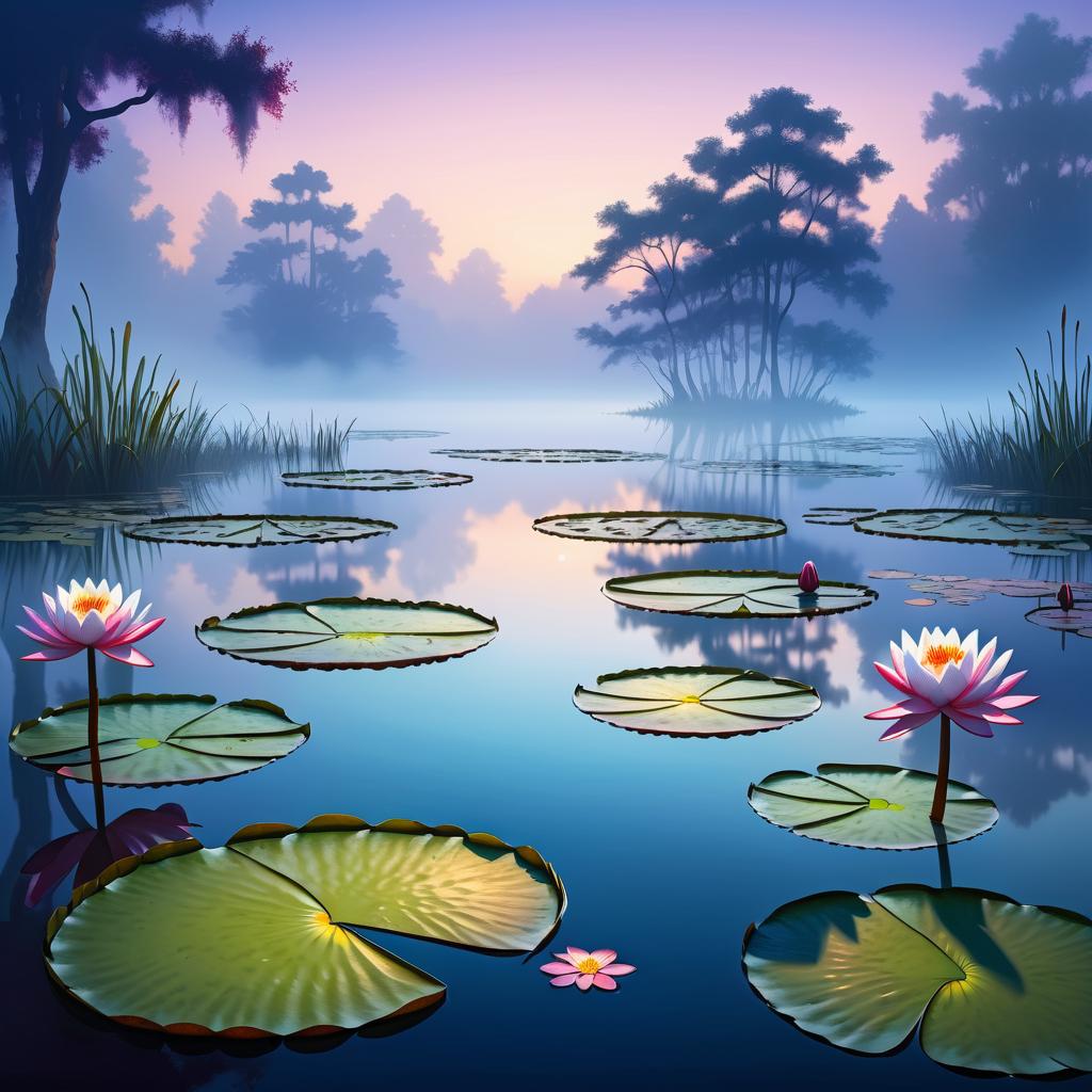 Serene Water Lily Pond at Twilight