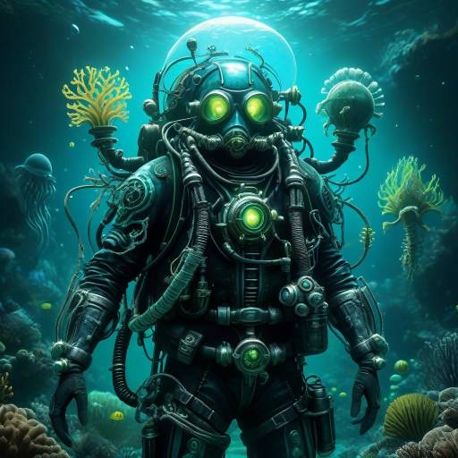 Bioluminescent Underwater Explorer Portrait