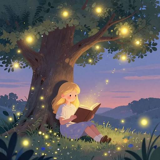 Whimsical Girl Reading Under Magical Tree
