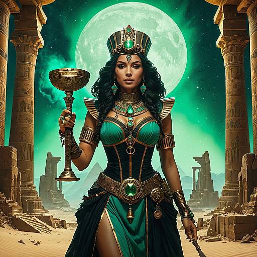 Steampunk Egyptian Queen in Desert Ruins