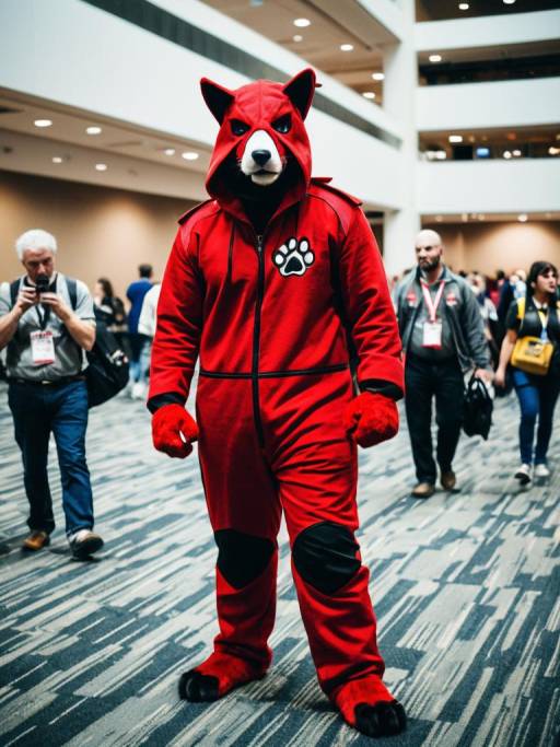 Man in Red Paw Costume at Convention