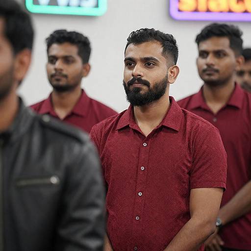 Bearded Man in Red LACE Shirt