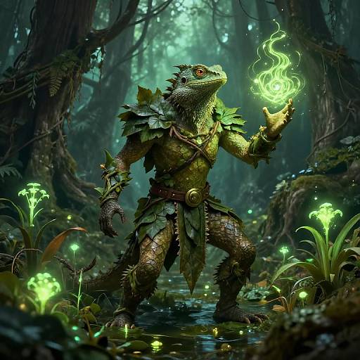 Lizardfolk Druid in Mystical Swamp