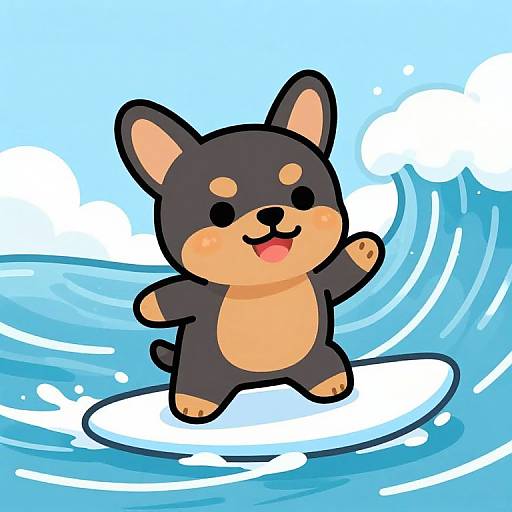 Chibi Pinscher Surfing Joyfully