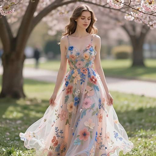 Woman in Floral Summer Dress in Park
