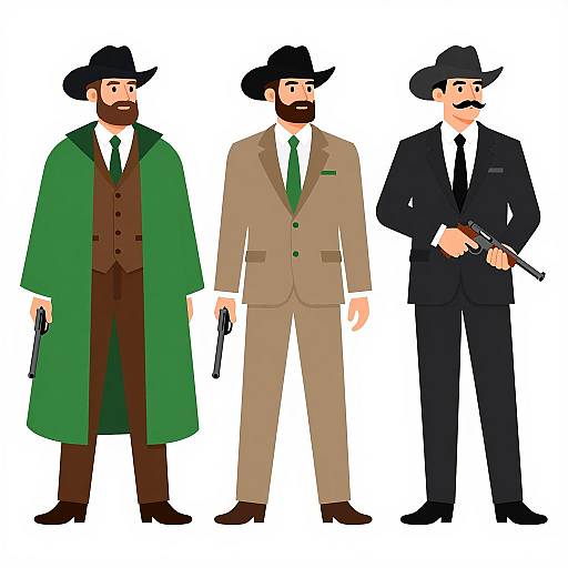 Three Men in Western-Style Suits with Guns