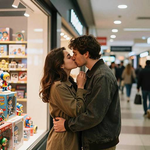 Passionate Kiss at Vibrant Mall