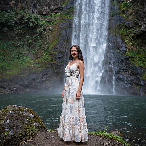 Elegant Woman by Serene Waterfall