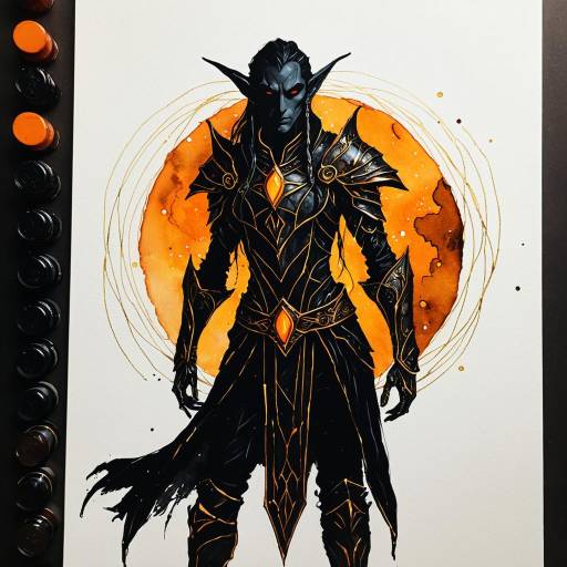 Dark Elf Silhouette with Glowing Accents