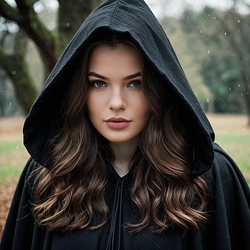 Mystical Witch in a Hooded Cloak