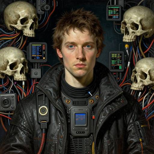 Cyberpunk Portrait with Skulls and Wires