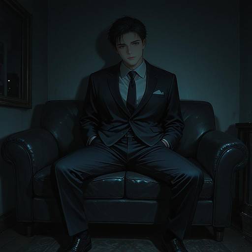 Dark Room: Suited Man on Couch