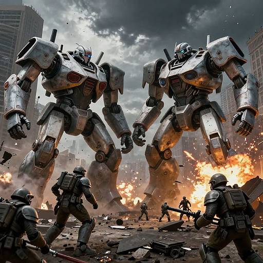 Epic Robot Battle in Gritty Cityscape