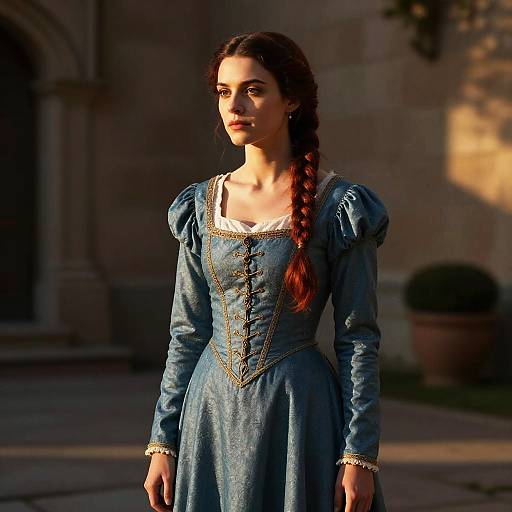 Medieval Woman in Blue Dress