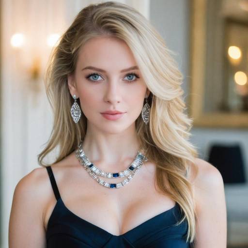 Blonde Woman in Evening Dress with Jewelry
