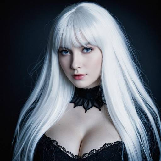 Woman with Long White Hair and Gothic Dress