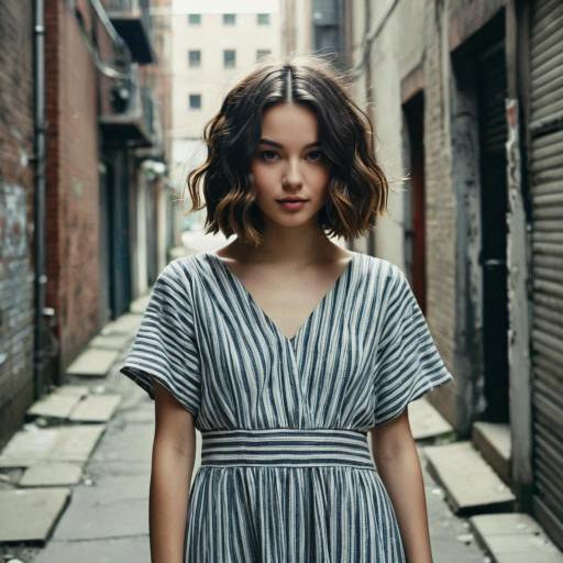 Teenage Girl with Wavy Bob Hairstyle in Urban Alley