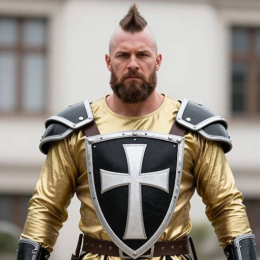 Muscular Bearded Warrior with Shield