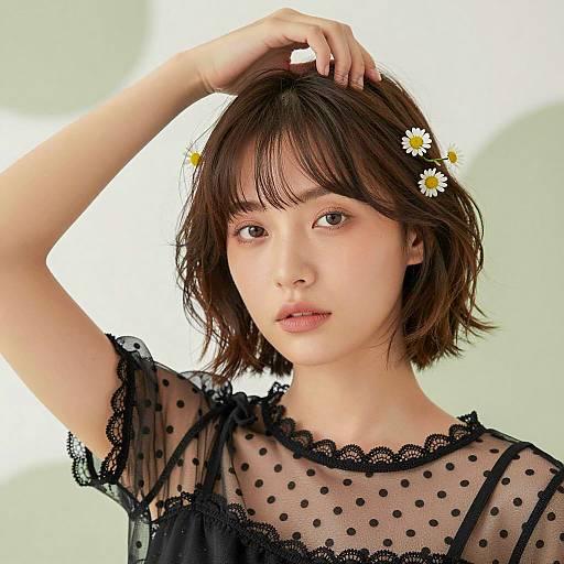 Portrait of woman with daisies in hair