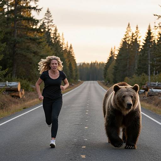 Terrified Woman Fleeing Grizzly Bear