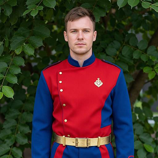 Man in Red and Blue Uniform