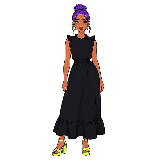 Bohemian Chic Woman in Black Maxi Dress